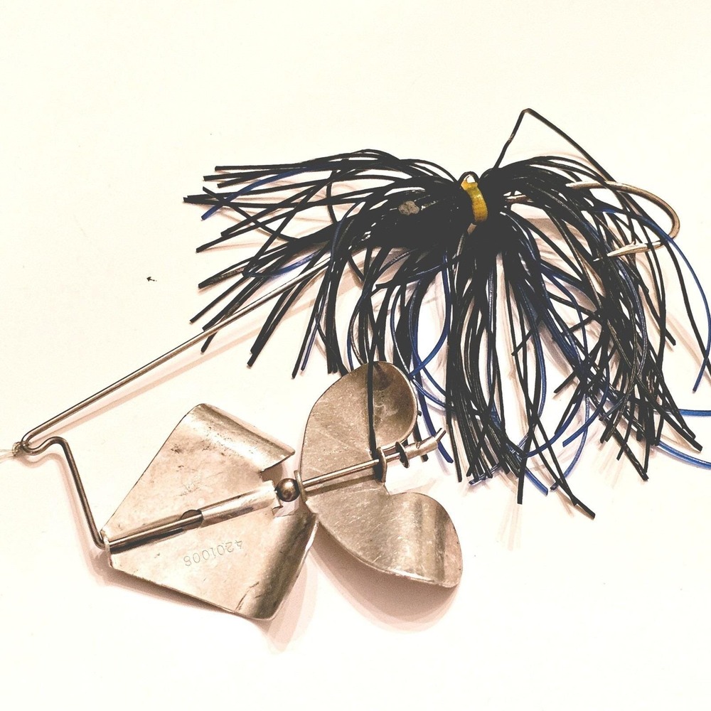 Vintage Buzzbait Fishing Lure Black Blue Skirt Patent 4201008 Topwater Bass Lure